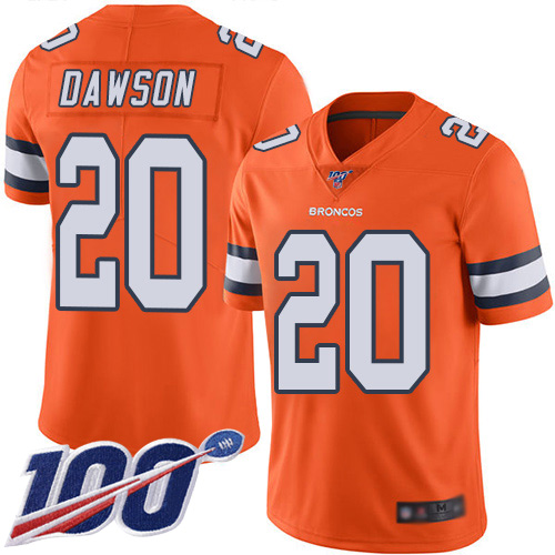 Men Denver Broncos 20 Duke Dawson Limited Orange Rush Vapor Untouchable 100th Season Football NFL Jersey